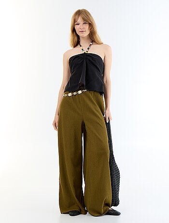 Crop top de lino mezclado con perlas