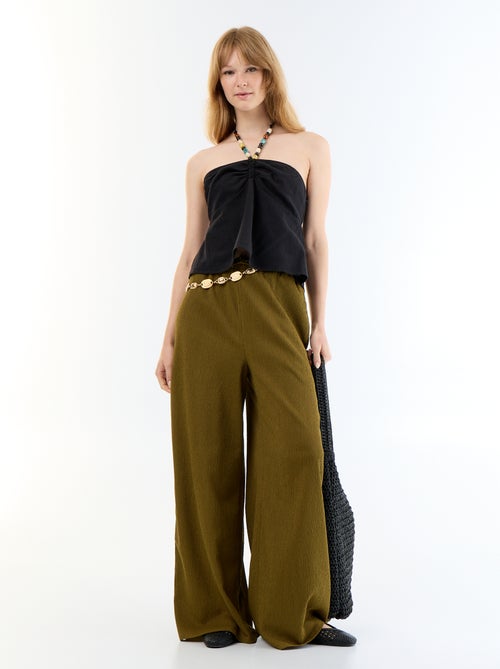 Crop top de lino mezclado con perlas - Kiabi