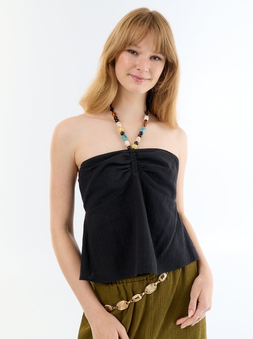 Crop top de lino mezclado con perlas - Kiabi