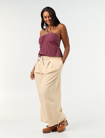 Crop top de lino mezclado con perlas