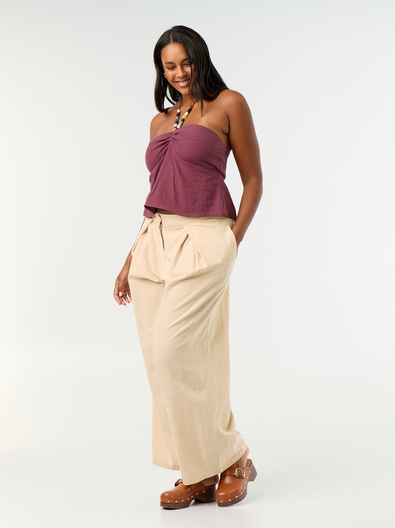 Crop top de lino mezclado con perlas Purpura - Kiabi