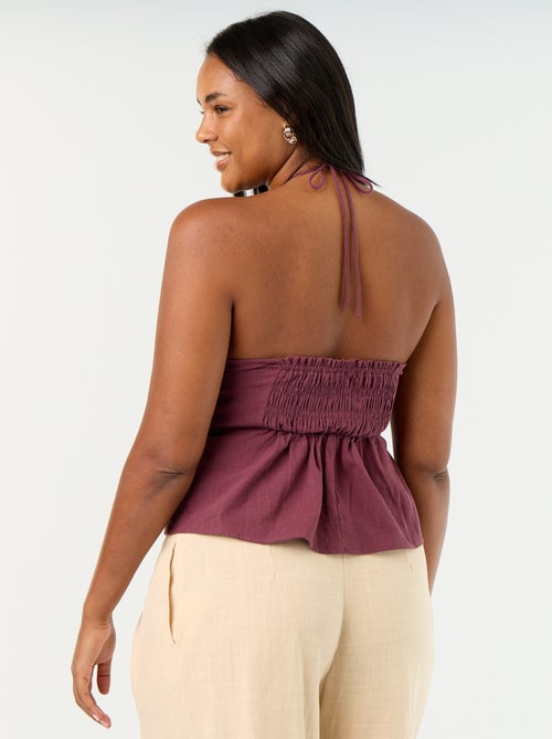 Crop top de lino mezclado con perlas - Kiabi