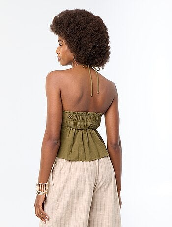 Crop top de lino mezclado con perlas