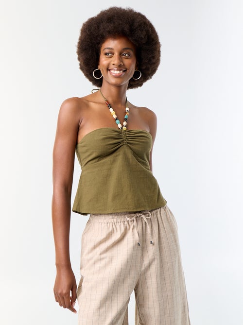 Crop top de lino mezclado con perlas - Kiabi Crop top de lino mezclado con perlas - Kiabi