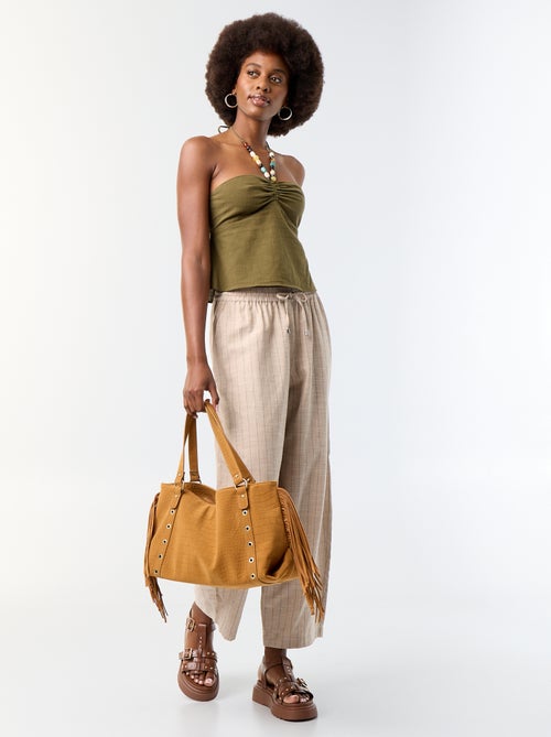 Crop top de lino mezclado con perlas - Kiabi Crop top de lino mezclado con perlas - Kiabi