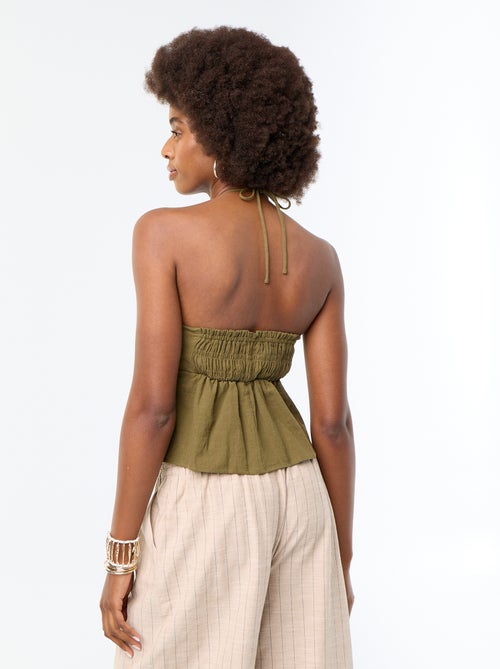 Crop top de lino mezclado con perlas - Kiabi Crop top de lino mezclado con perlas - Kiabi