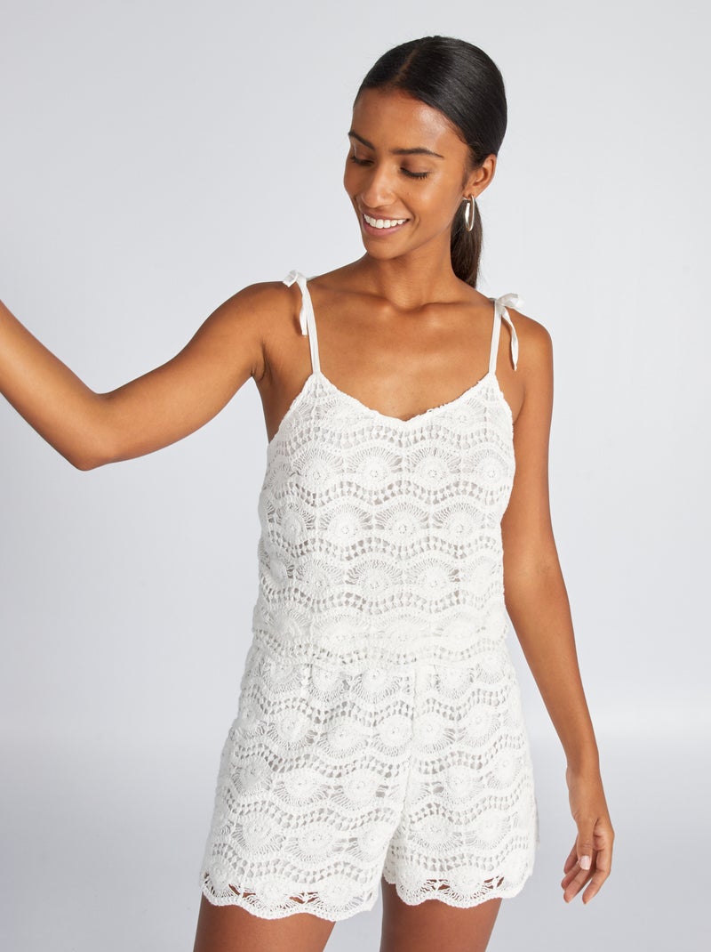 Crop top de macramé con tirantes anudables BLANCO - Kiabi