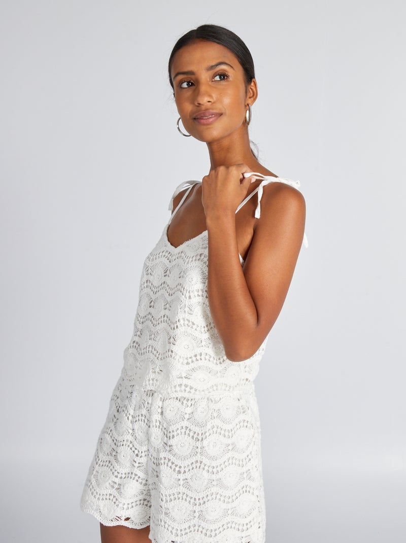 Crop top de macramé con tirantes anudables BLANCO - Kiabi