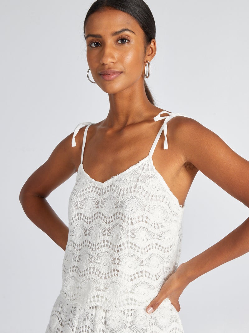 Crop top de macramé con tirantes anudables BLANCO - Kiabi