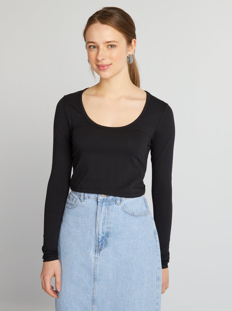 Crop-top de manga larga negro - Kiabi