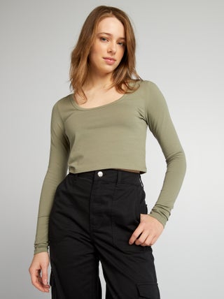 Crop-top de manga larga