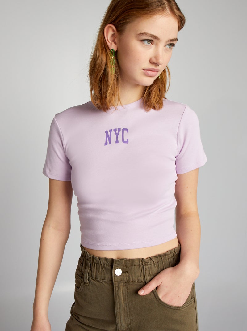 Crop top de punto con estampado 'NYC' PURPURA - Kiabi