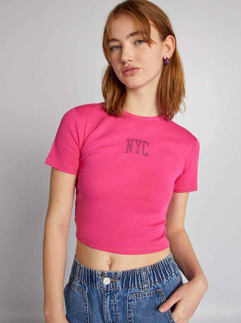 Crop top de punto con estampado 'NYC' ROSA - Kiabi