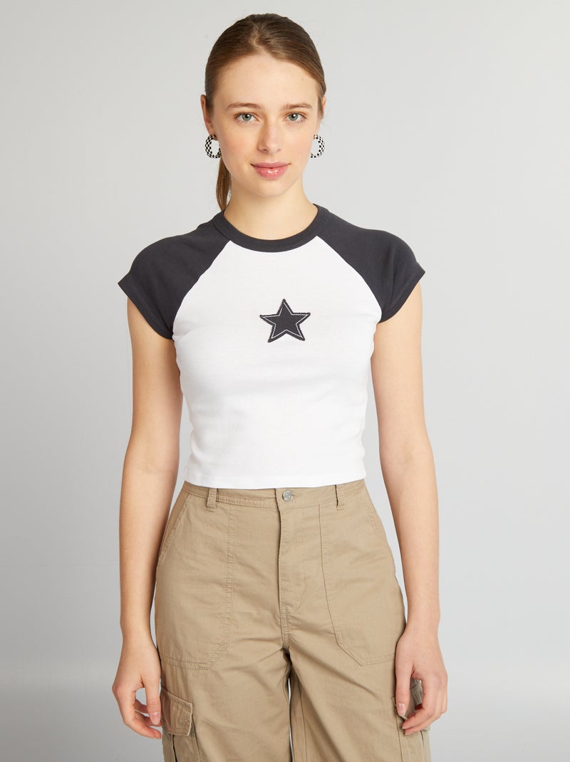 Crop top de punto con estrella NEGRO - Kiabi