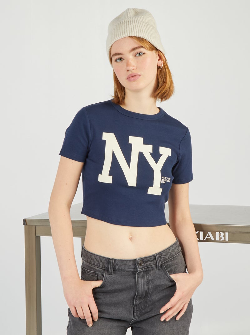 Crop top de punto elástico 'NYC' NEGRO - Kiabi