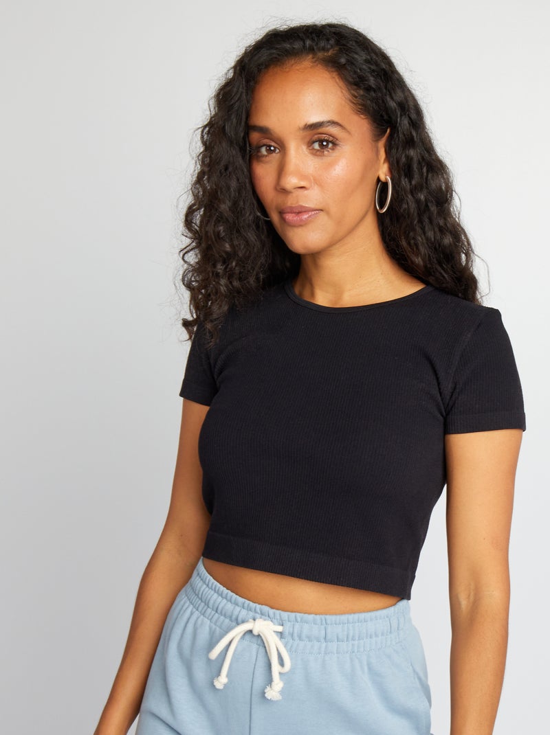 Crop top deportivo seamless negro - Kiabi