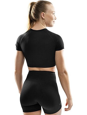 Crop top deportivo sin costuras manga corta mujer fitness mujer attitude