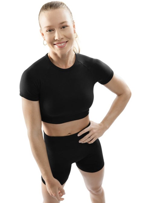 Crop top deportivo sin costuras manga corta mujer fitness mujer attitude - Kiabi
