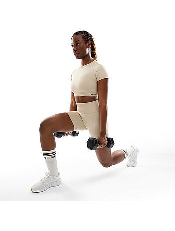 Crop top deportivo sin costuras manga corta mujer fitness mujer steam