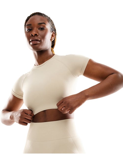 Crop top deportivo sin costuras manga corta mujer fitness mujer steam - Kiabi