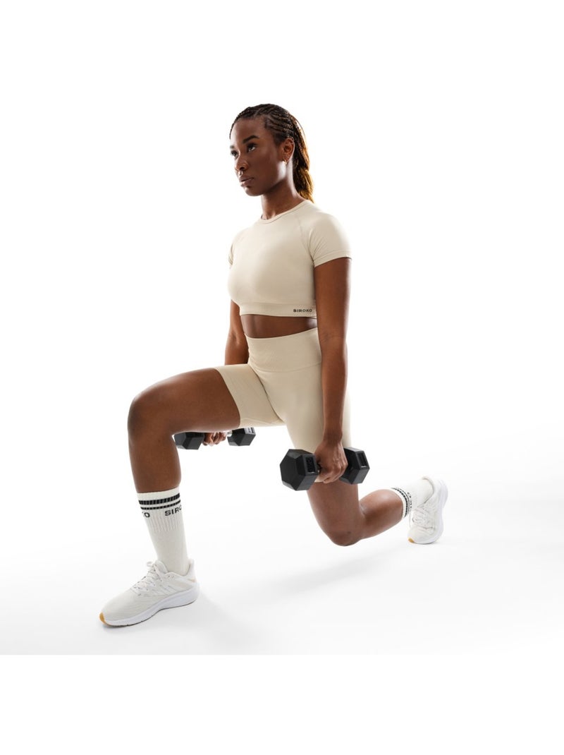 Crop top deportivo sin costuras manga corta mujer fitness mujer steam Beige - Kiabi