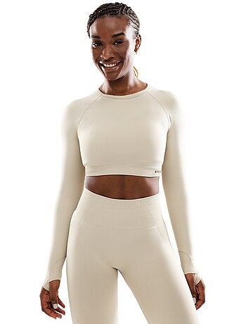 Crop top deportivo sin costuras manga larga mujer fitness mujer victory