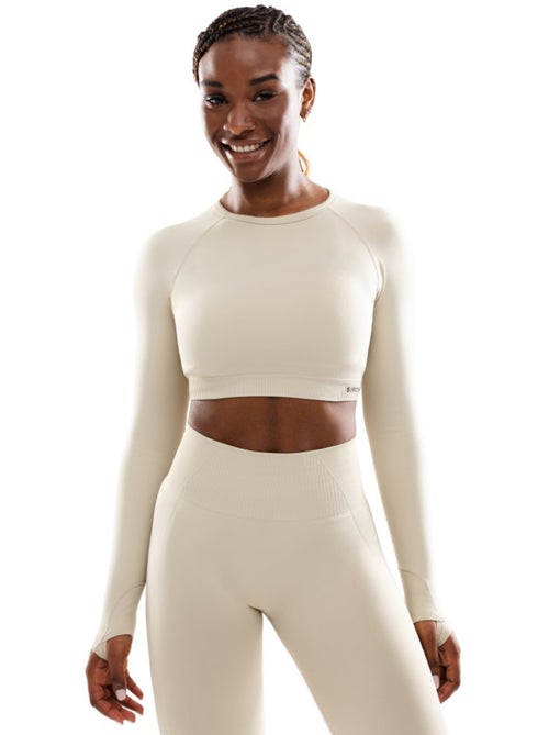 Crop top deportivo sin costuras manga larga mujer fitness mujer victory - Kiabi