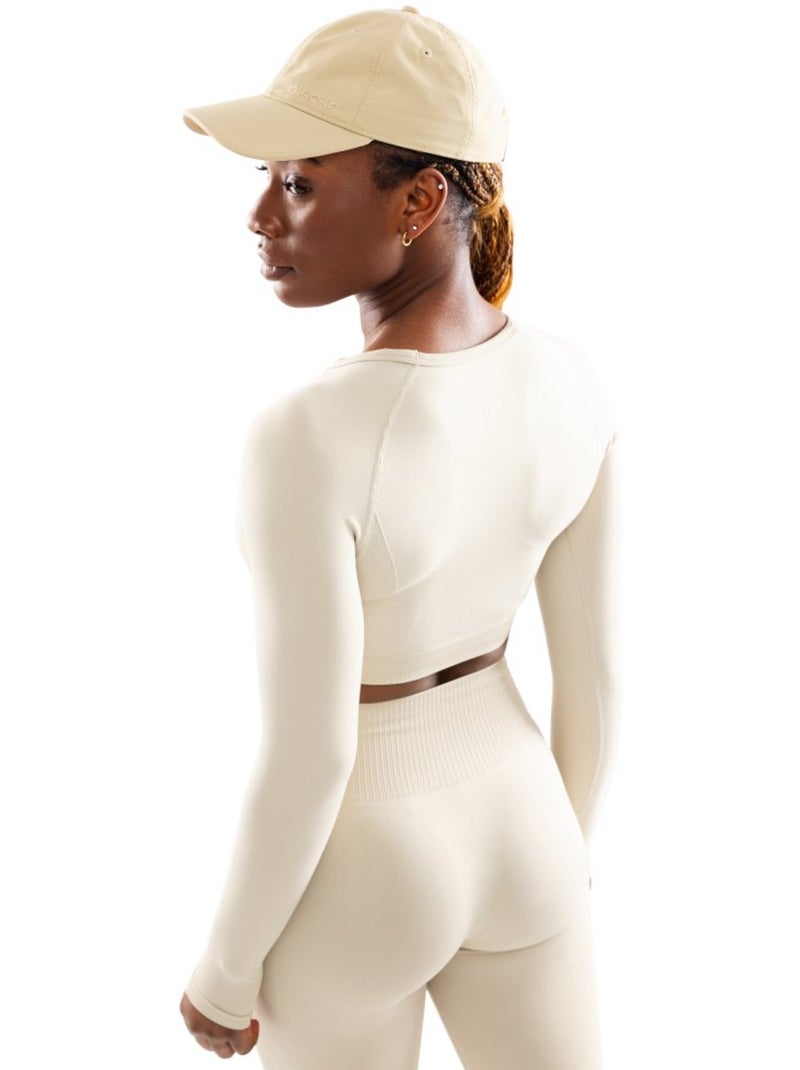 Crop top deportivo sin costuras manga larga mujer fitness mujer victory Beige - Kiabi