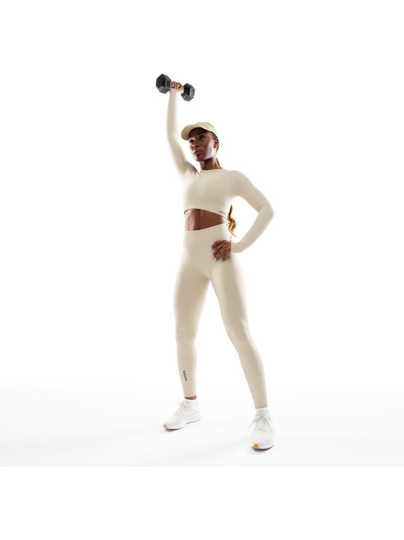 Crop top deportivo sin costuras manga larga mujer fitness mujer victory Beige - Kiabi