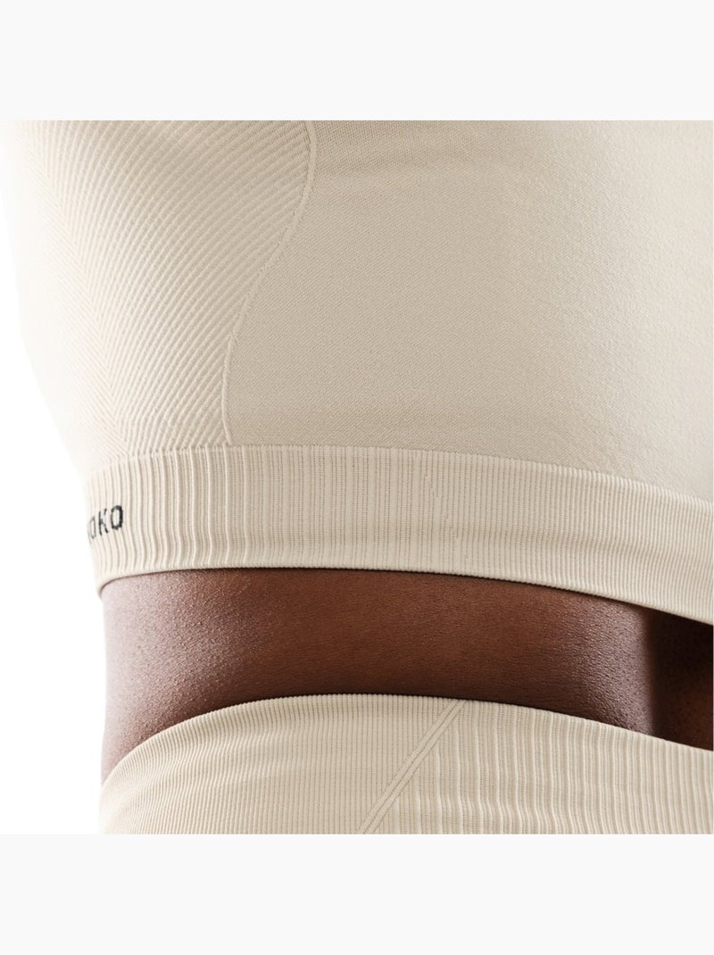 Crop top deportivo sin costuras manga larga mujer fitness mujer victory Beige - Kiabi