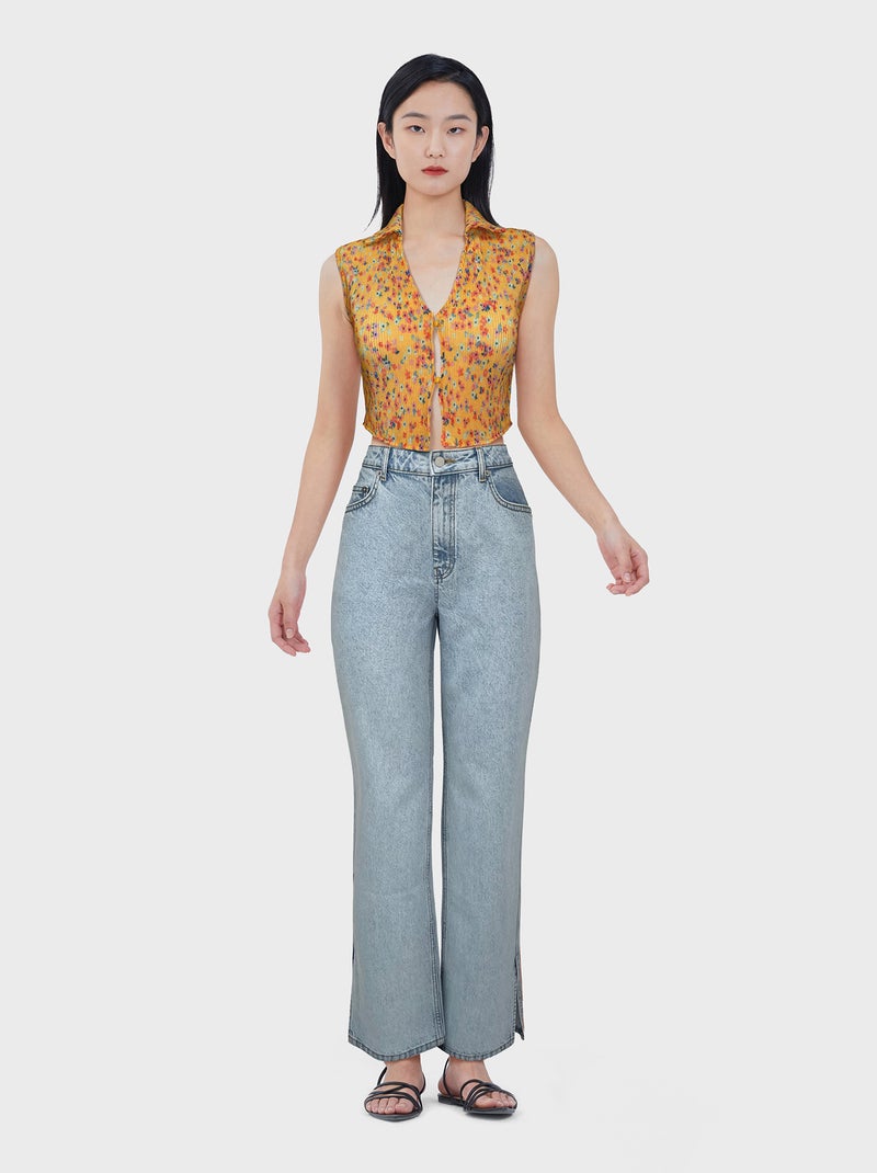 Crop top estampado 'flores' NARANJA - Kiabi