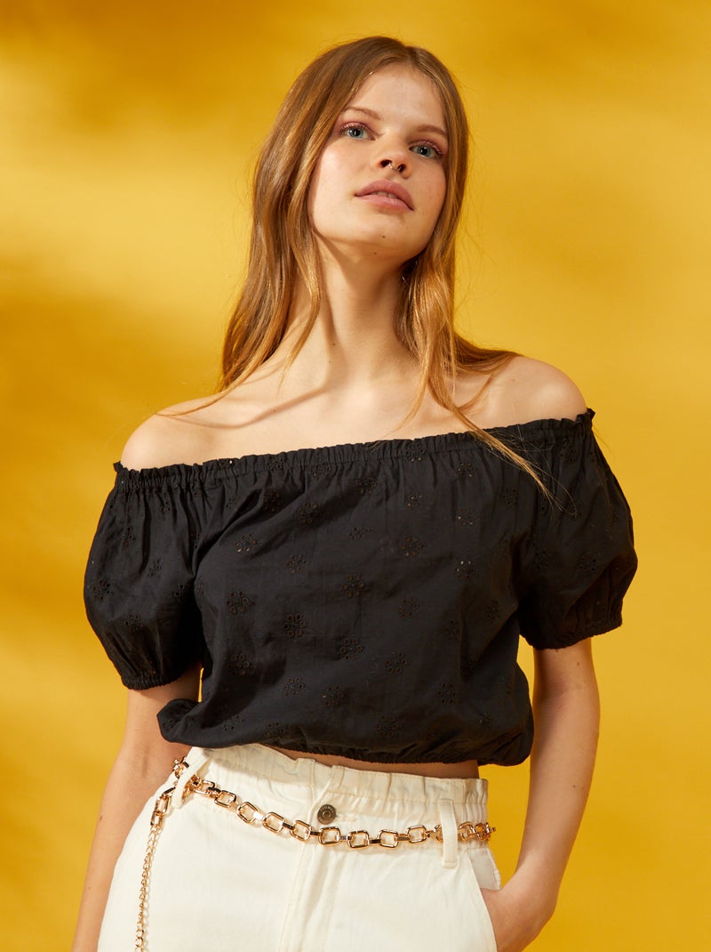 Crop top fantasía con bordado Negro - Kiabi
