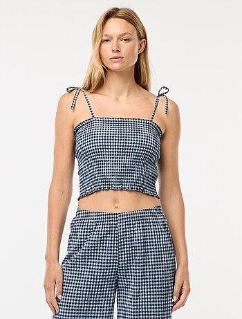 Crop top fruncido con cuadros de vichy
