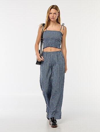 Crop top fruncido con cuadros de vichy