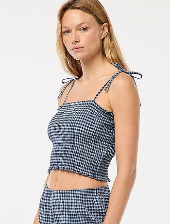 Crop top fruncido con cuadros de vichy