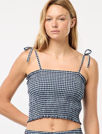 Crop top fruncido con cuadros de vichy