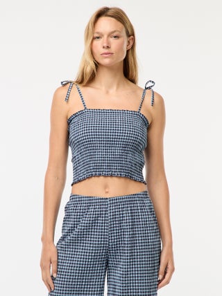 Crop top fruncido con cuadros de vichy