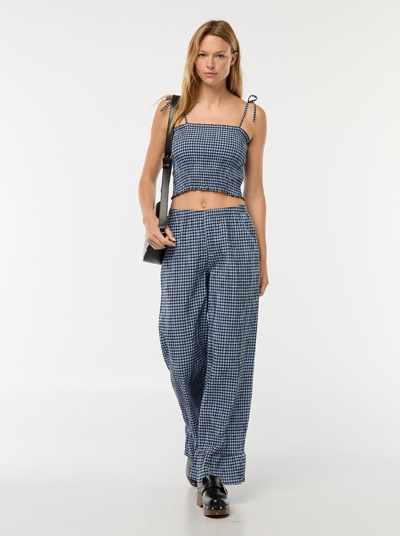Crop top fruncido con cuadros de vichy Azul - Kiabi
