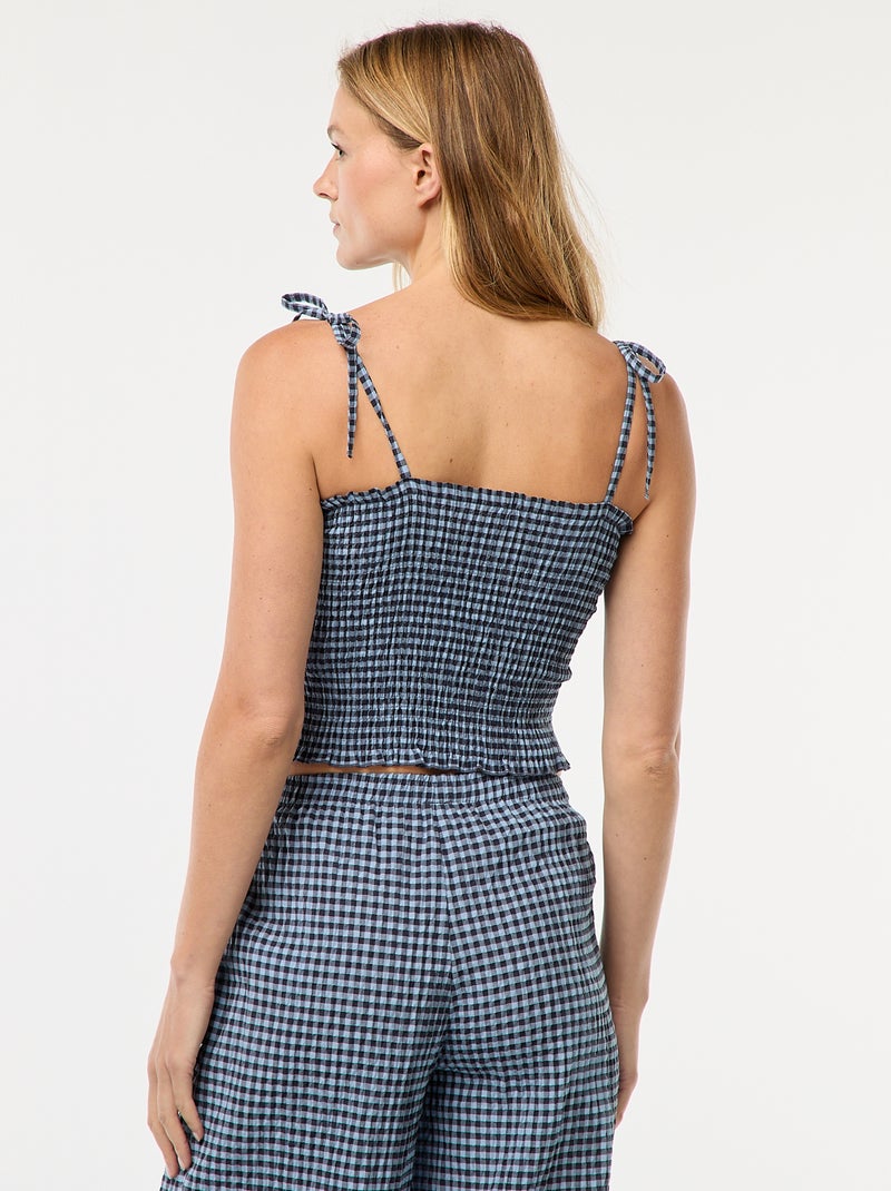 Crop top fruncido con cuadros de vichy Azul - Kiabi