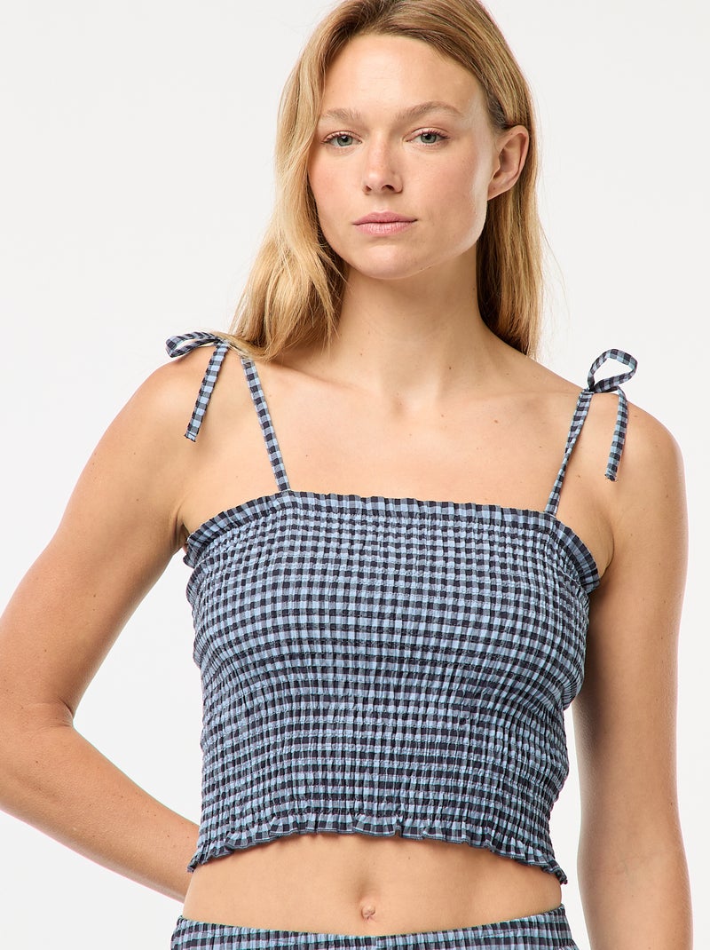 Crop top fruncido con cuadros de vichy Azul - Kiabi