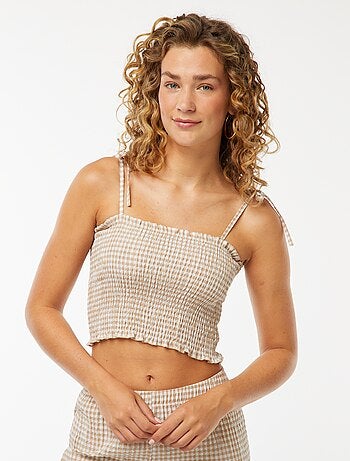 Crop top fruncido con cuadros de vichy
