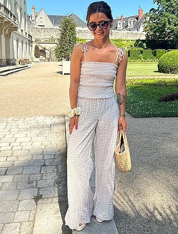 Crop top fruncido con cuadros de vichy
