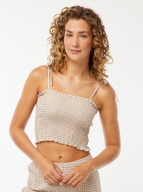 Crop top fruncido con cuadros de vichy - Kiabi