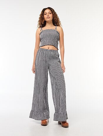 Crop top fruncido con cuadros de vichy