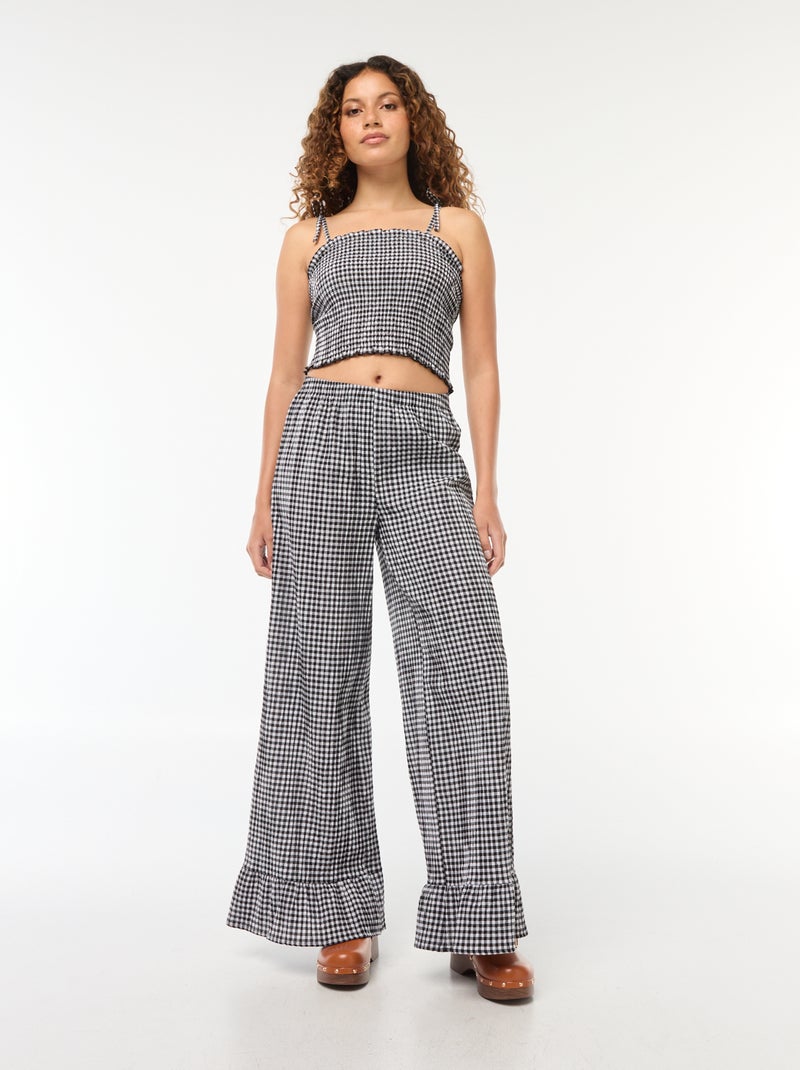 Crop top fruncido con cuadros de vichy Negro - Kiabi