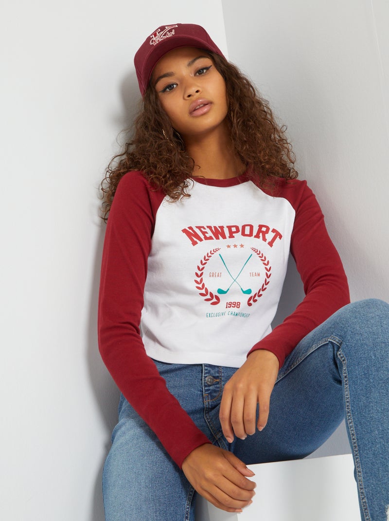 Crop top manga raglán Blanco - Kiabi