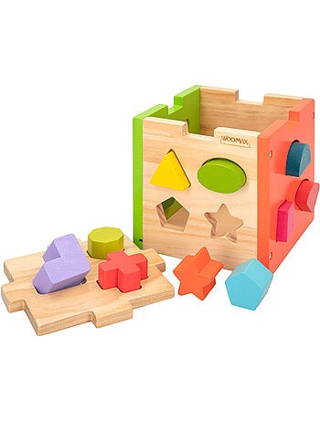 Cubo actividades encajar piezas madera WOOMAX