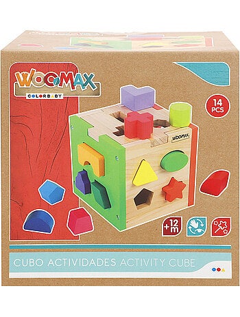 Cubo actividades encajar piezas madera WOOMAX