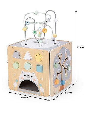 Cubo de actividades Montessori de madera con laberintos y formas