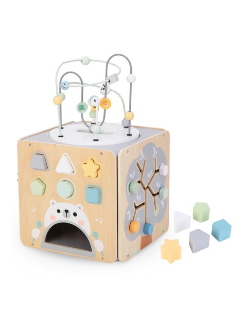 Cubo de actividades Montessori de madera con laberintos y formas - Kiabi